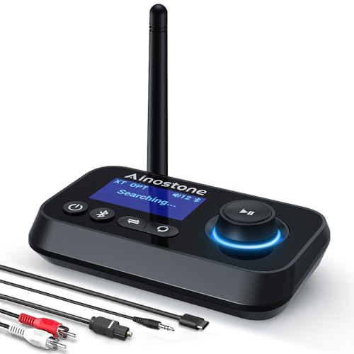 Bluetooth Transmitter Receiver 3-in-1 Bluetooth 5.3 Audio Adapter for 2 Headphones with Bypass Volume Control ON/Off Switch LCD Display 3.5mm Aux/Optical/RCA for Home Stereo TV Speaker PC - color: All Black