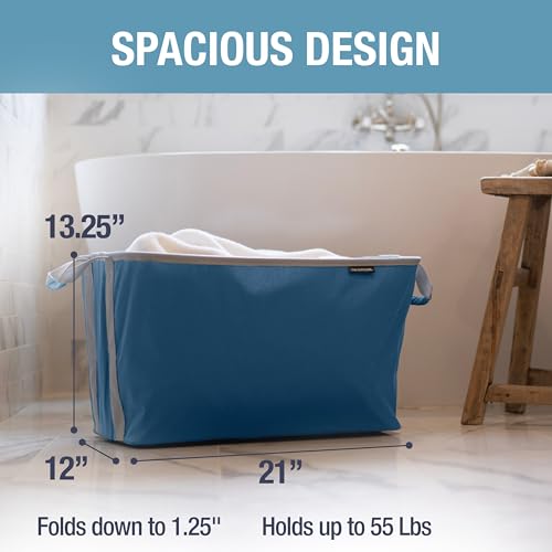 CleverMade Collapsible Laundry Basket 2 Pack – 60L (16 Gal) Foldable Clothes Hamper with Reinforced Handles, Space Saving Fabric Laundry Bin, Holds 55 lbs, Flat Folding for Dorm, Apartment & RV - Denim - color: Denim Gray