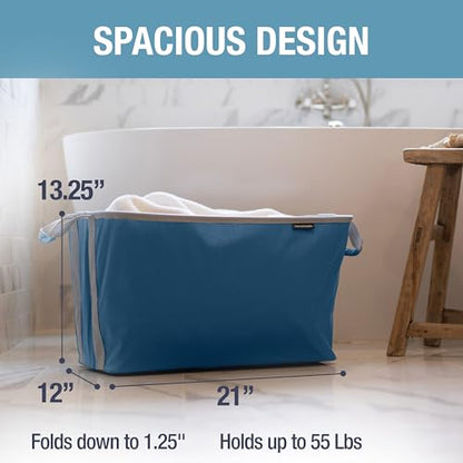 CleverMade Collapsible Laundry Basket 2 Pack – 60L (16 Gal) Foldable Clothes Hamper with Reinforced Handles, Space Saving Fabric Laundry Bin, Holds 55 lbs, Flat Folding for Dorm, Apartment & RV - Denim - color: Denim Gray
