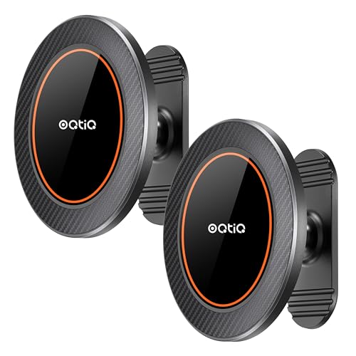 OQTIQ Magnetic Car Phone Mount Holder, Dashboard Mount with 3M Adhesive, Black Carbon Fiber, Aluminum, MagSafe Compatible for iPhone 17/16/15/14/13/12, 360-Degree Adjustable, 2 Pack (Orange-2 Pack) - color: Orange-2 Pack