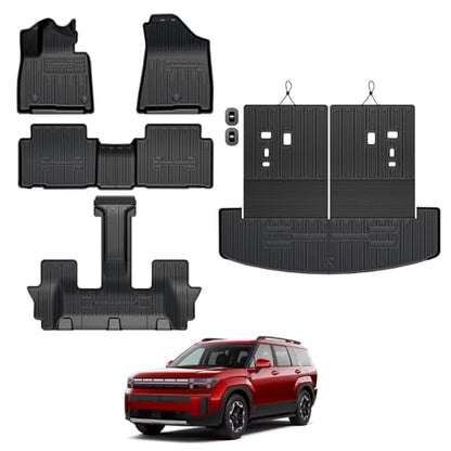 Floor Mats for Hyundai Santa Fe 2024-2026, All Weather Floor Mats Trunk Cargo Liner with Backrest Protectors Accessories, Full Coverage Set (Fit 6/7 Seats) - size: For Hyundai Santa Fe | 2024-2026