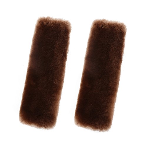 U&M 2 Pack Genuine Sheepskin Auto Seat Belt Cover for Adult Youth Kid Toddlers -Soft Warm Car, Truck, SUV, Camera Backpack Strap Shoulder Pad Wool Fluffy - color: coffee