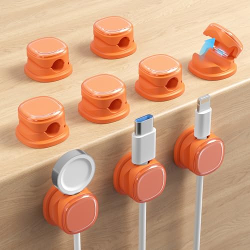 9 Pack Cord Organizer, Spring Cable Management, Adhesive Cute Cable Holder Clips, Phone Charger Wire Keeper for Desk Nightstand Car Office (9-Pack Orange) - color: 9-Pack Orange