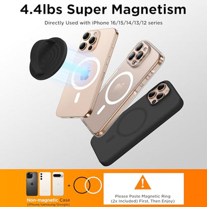 Magnetic Phone Grip Ring Holder, Liquid Silicone Magnet Cell Phone Grip Finger Loop, Compatible with Magsafe, Back of Phone for iPhone 17/16/15/14/13/12 Series, Black - color: Black