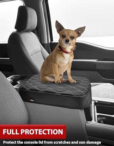 KBH Center Console Armrest Cover for Ford F250 F350 F450 F550 2023-2026 Super Duty, Bucket Seat Console, Arm Rest Lid Box Covering Cushion Pad, Anti-Scratch, Black-Gray Stitch - size: Bucket Seat, 23-26 F250-F550, Gray Stitch