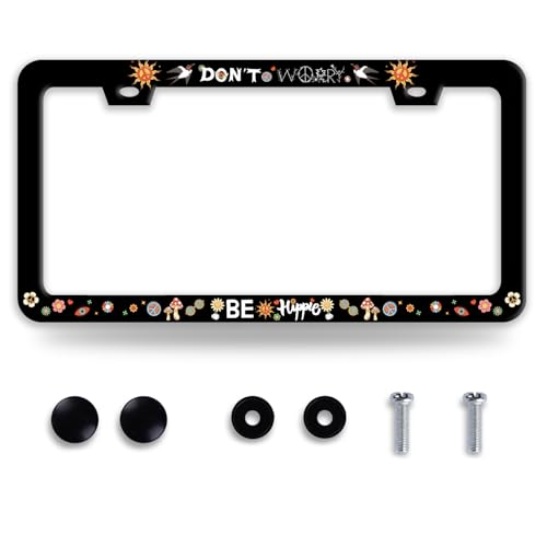 Don't Worry Be Hippie License Plate Frame Peace Love Symbol License Plate Frames Funny Stainless Steel Accessories Cars Decor with 2 Holes and Screws Fits Standard Us Ca Vehicles Holder 12.2 X 6 Inch - color: Don'T Worry Be Hippie