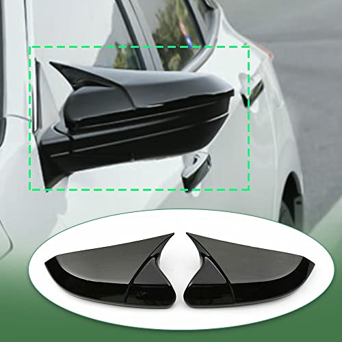 2PCS Door Side Mirror Covers Cow Horn Compatible with Honda Civic 2016-2021 10th Generation Sedan Coupe Hatchback Exterior Rear View Mirror Housing (Gloss Black) - size: Gloss Black