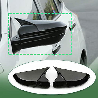 2PCS Door Side Mirror Covers Cow Horn Compatible with Honda Civic 2016-2021 10th Generation Sedan Coupe Hatchback Exterior Rear View Mirror Housing (Gloss Black) - size: Gloss Black