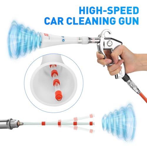 MYPIN Aluminium Car Cleaning Gun with Tapered Nozzle, 6-9.2Bar with 2 Set Nozzle, Pressure Air Blower Blow Gun Producing Powerful Blast of Air for Cleaning Cars, Velvet, Furniture and Carpets - color: White