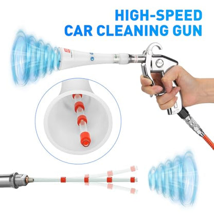 MYPIN Aluminium Car Cleaning Gun with Tapered Nozzle, 6-9.2Bar with 2 Set Nozzle, Pressure Air Blower Blow Gun Producing Powerful Blast of Air for Cleaning Cars, Velvet, Furniture and Carpets - color: White