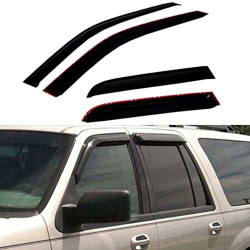 4pcs Front+Rear Smoke Sun/Rain Guard Outside Mount Tape-On Window Visors Compatible with 97-17 Expedition 98-17 Navigator - size: For 1997-2017 Ford Expedition