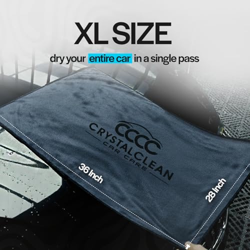 Crystal Clean XL (28x36) Car Drying Towel - 70/30 Korean Blend Car Towel with Double Twisted Loop, Professional Detailing Towel for Car Detailers - Quick Dry, Paint Safe & Swirl-Free - color: Single Side Grey
