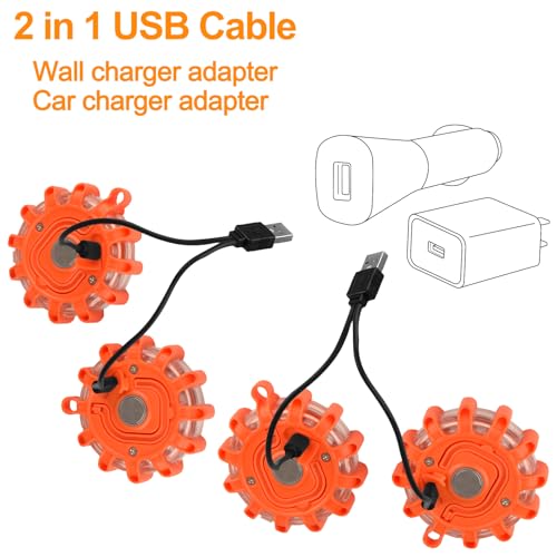 VANCLE USB-C Rechargeable LED Road Flares Roadside Emergency Light, Safety Warning Flashing Flare Beacon Disc Strobe Traffic with Magnetic Base for Construction Vehicles Truck Boat (Red,2 Pack) - color: Red, size: 2 Pack