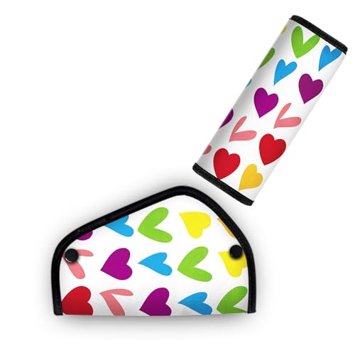 Kid's Seat Belt Cover Pad, Neck & Abdomen Cushion for Children- Soft and Breathable Straps Cover Support (Colorful Heart) - color: Colorful Heart