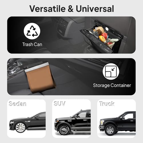 COZILO Leather Car Trash Can with Smart LED Light & Magnetic Closure,Leak-Proof, Odor-Lock Car Trash Bin for Any Cars, Sedans, SUVs, Trucks, Brown - color: Brown
