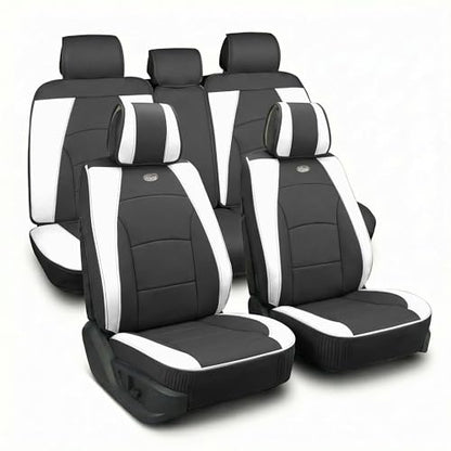FH Group Ultra Comfort Highest Grade Faux Leather Full Set Cushion Pads Car Seat Covers for Front and Rear– Universal Fit for Cars Trucks & SUVs (White/Black) - color: White, style: Full Set