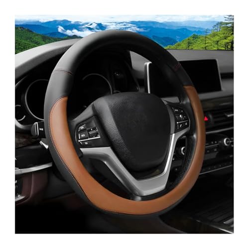 Car Steering Wheel Cover, 14.5"-15" Leather Anti-Slip Sporty Vehicle Steering Wheel Protector, Soft Breathable Auto Interior Decoration Accessories, Universal for SUV Truck Sedan (Coffee) - color: Coffee