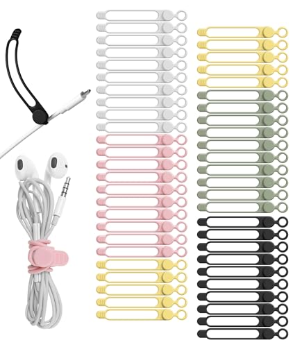 50Pcs Silicone Cable Ties Cord Organizer for Bundling Earphone, Phone Charger, Computer Cords, Reusable Cable Ties Wire Organizer in Home,Office,Kitchen,School (5 Colors) - color: 50pcs-multicolor, size: 4.2 Inch