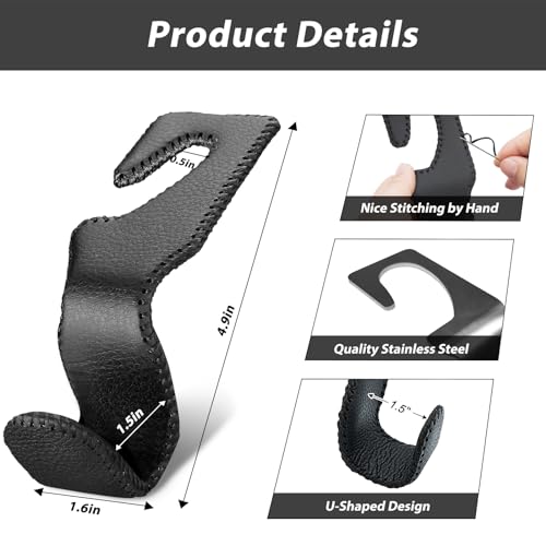 Car Purse Holder - Leather Vehicle Storage Hanger Hook for Purses and Bags, 2 Pack Black - color: Black