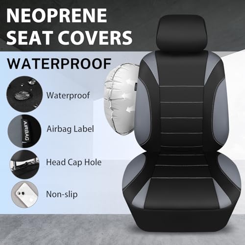 CAR PASS Waterproof Car Seat Covers Full Sets, Universal Fit Seat Covers for Cars, EVA Neoprene Seat Cover Set Full Sets, Interior Covers for Auto SUV,Vans,sedans, Trucks,(Black and Gray) - color: Black and Gray Full Sets