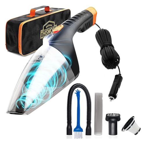 ThisWorx Car Vacuum Cleaner 2.0, Portable Handheld Mini Vacuums Cleaner W/ 16ft Cord, LED Light, Bag, & Attachments- Small Vac for RV, Boats, Travel, Car Accessories, Lightweight - color: Black Corded W/Light