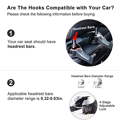 Car Headrest Hidden Hook with Phone Holder, Universal 360 Rotation, Gold, 2 Pack - color: Gold