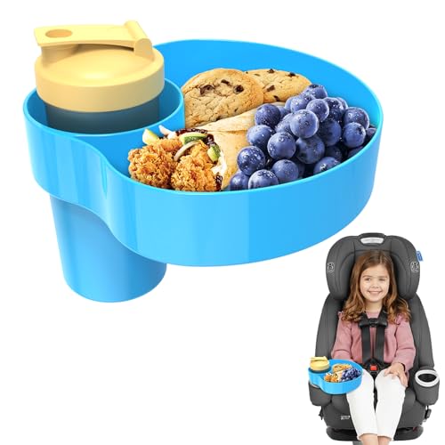 Car Seat Cup Holder Snack Tray for Kids – Toddler Travel Tray with Fixed Twist Base for Car, Booster, Stroller, Outdoor Essentials Kit. Universal for Snacks, Toys, Food (1, Sky Blue) - color: Sky Blue