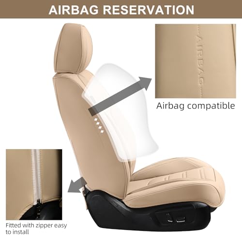 TIEHESYT Car Seat Covers Full Set, Breathable Leather Automotive Front and Rear Seat Covers, Car Seat Protectors Full Set, Compatible with Most Vehicles, SUV (Faddish Beige, Front Pair) - color: Faddish Beige, size: Front Pair Headrestless
