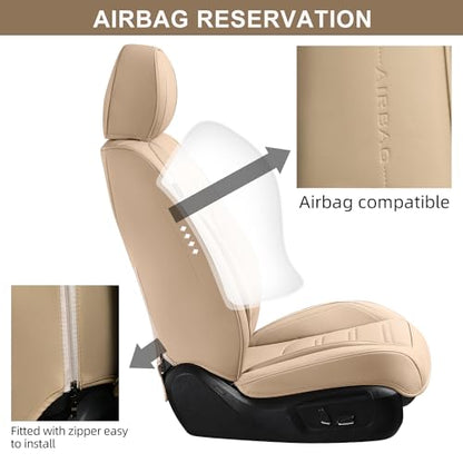 TIEHESYT Car Seat Covers Full Set, Breathable Leather Automotive Front and Rear Seat Covers, Car Seat Protectors Full Set, Compatible with Most Vehicles, SUV (Faddish Beige, Front Pair) - color: Faddish Beige, size: Front Pair Headrestless