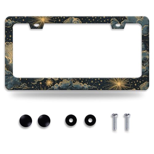 Beautiful Night Starry Sky License Plate Frame Nebula Stars License Plate Holder Funny Personalise Car Stainless Stee Decorative Parts for Standard Us Canada Vehicles 12x6 Inch for Women Men - color: Beautiful Night Starry Sky