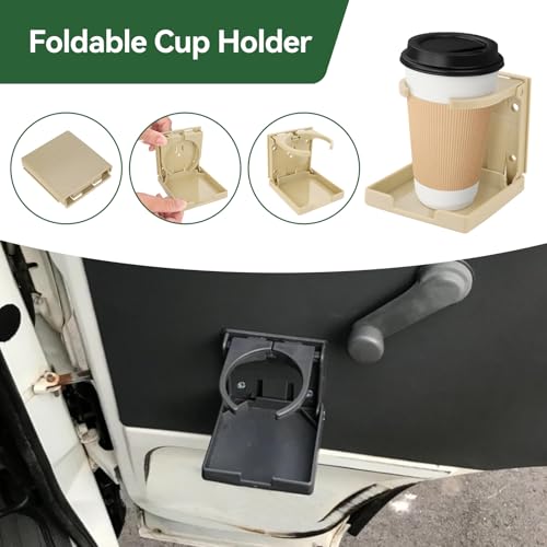 2pcs Adjustable Folding Cup Holder Automotive Water Drink Bottle Holder, fit Most Size Mugs Bottle, with Screws and Tapes, for Car Auto Truck RV Boat Van Camper Caravan Marine Yacht (Beige) - color: Beige