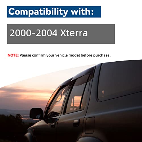 Set of 4 Front+Rear Smoke Sun/Rain Guard Outside Mount Tape-On Acrylic Window Visors Compatible with 00-04 Xterra - size: for 2000-2004 Nissan Xterra