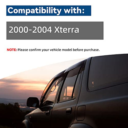 Set of 4 Front+Rear Smoke Sun/Rain Guard Outside Mount Tape-On Acrylic Window Visors Compatible with 00-04 Xterra - size: for 2000-2004 Nissan Xterra