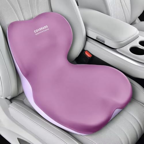 Coverado Car Seat Cushion and Lumbar Support Pillow One Piece, Memory Foam Ergonomic Back Support Driving Seat Cushion for Back Pain, Non-Slip Washable Cushion for Car, Driver, Office - color: Purple, size: 1 Peice