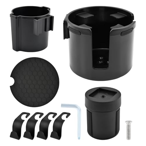 2-in-1 Car Cup Holder Expander with 4 Hooks - Upgraded Adjustable & Expandable Base, Offset Option, Versatile Car Accessories Fits Yeti, Hydroflask, Large Water Bottles