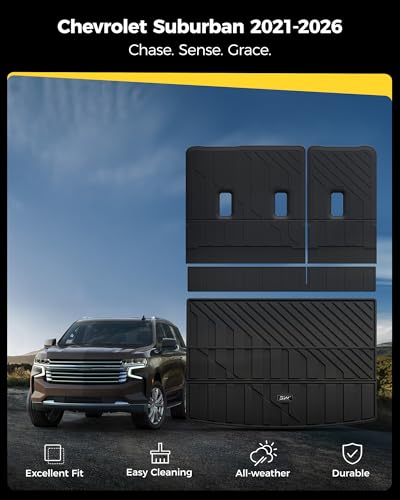 3W Cargo Liner & Seat Back Mats for 2021-2026 Chevrolet Chevy Suburban/GMC Yukon XL (Only Yukon XL, Not Fit Yukon)/Cadillac Escalade ESV (Only Escalade ESV, Not Fit Escalade) - size: Chevy Suburban 21-26 Cargo Liner&Backrest