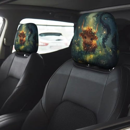 2 Pack Car Headrest Cover Cute Cow Cars Seat Head Rest Wrap Covers for Most Trucks, Vans, Sedans, SUV Lovely Animal Blue Automotive Interior Accessories - color: Cow