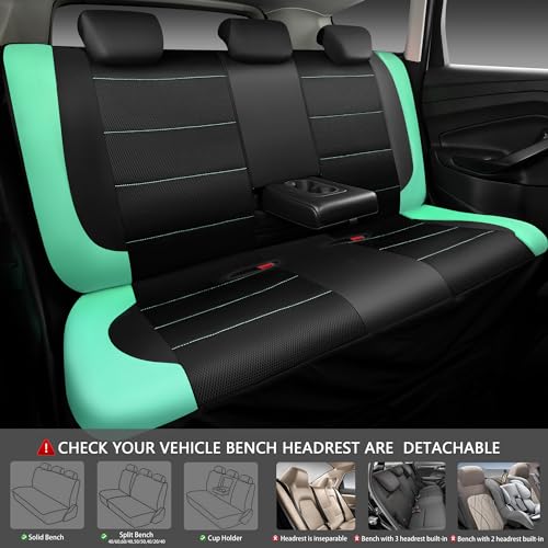CAR PASS Leather Seat Covers, Breathable Universal Car Seat Cover Full Set for Cute Women Girly,Super 5mm Composite Sponge Inside,Airbag Compatible Fits Most Auto,SUVs,Trucks,Vans(Full Set,Black&Mint) - color: Black Mint, size: Full Set