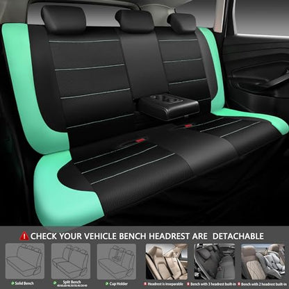 CAR PASS Leather Seat Covers, Breathable Universal Car Seat Cover Full Set for Cute Women Girly,Super 5mm Composite Sponge Inside,Airbag Compatible Fits Most Auto,SUVs,Trucks,Vans(Full Set,Black&Mint) - color: Black Mint, size: Full Set
