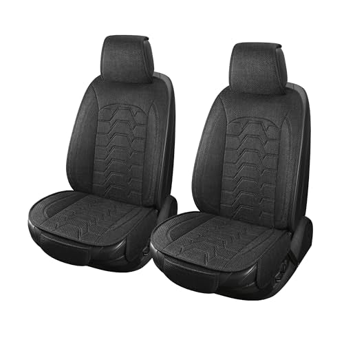Linen Car Seat Covers Breathable Cloth Fabric Front Seat Protectors Automotive seat Covers Universal Fit for Most Cars Vans SUVs and Trucks（Black，2PCS） - color: BLACK