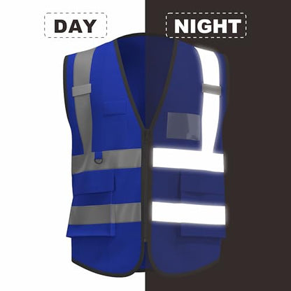 caparazon Unisex High-Visibility Reflective Safety Vest with Zippered Pockets - ANSI/ISEA Certified for Enhanced Work Safety - color: Blue Flag