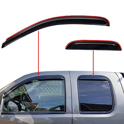 Lightronic Extra Durable In-Channel Auto Vent Window Visor, Fit 2007-2013 Chevrolet Silverado & GMC Sierra 1500; 2007-2014 Silv./Sierra 2500 HD & 3500 HD, Ext. Cab, UV-Protect Rain Guard, Smoke, 4-Pcs - size: In-channel