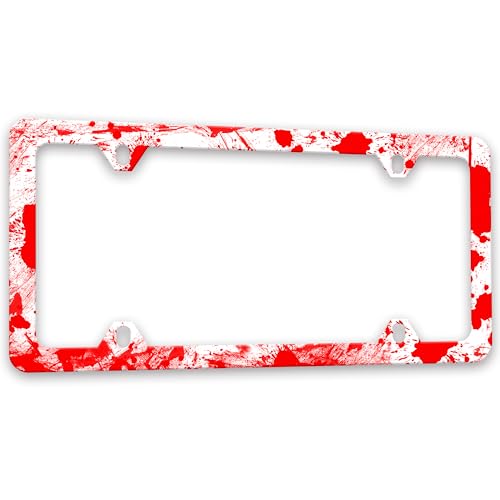 Blood Splattered License Plate Frame Red Spatter Pattern License Plate Holders Funny Auto Accessory Bracket Stainless Steel License Plate Frames with Screws for Women Men 6x12 Inch 4 Holes - color: Blood Splattered