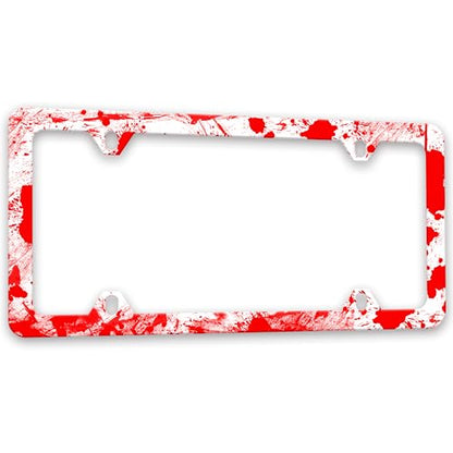 Blood Splattered License Plate Frame Red Spatter Pattern License Plate Holders Funny Auto Accessory Bracket Stainless Steel License Plate Frames with Screws for Women Men 6x12 Inch 4 Holes - color: Blood Splattered