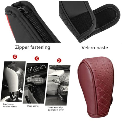 Cxtiy Gear Shift Knob Cover PU Leather Car Stick Shift Knob Cover Universal Fit for Most Cars, Non-Slip Gear Shifter Protector, Stylish Gear Shift Hoodie (Wine red) - color: Wine red