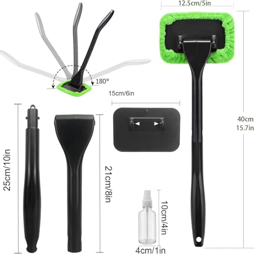 Car Windshield Cleaner Tool – Detachable Handle Windshield Cleaning Wand with 5 Reusable Pads & 30ml Sprayer, Inside Car Window Cleaner for Windshield, Mirrors & Glass