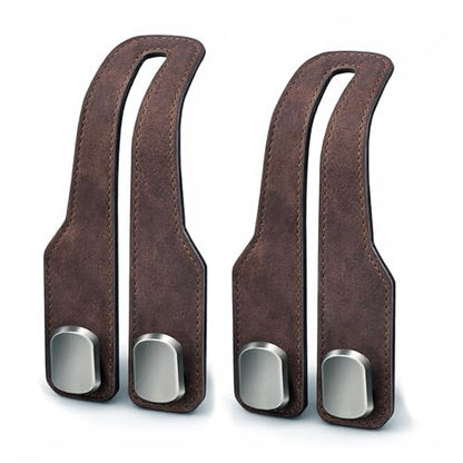 Car Headrest Hook 2 Pack, Premium Leather Car Purse Hooks, Heavy Duty Seat Back Organizer for Handbags, Groceries & Bags, No Scratch, Easy Install Car Accessories(2, Brown) - color: Brown