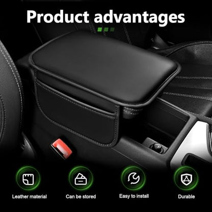 Soft Leather Car Center Console Cover, 8.66" x 11.42" Waterproof Armrest Pad with 2 Storage Bags, Scratch Resistant Middle Console Protector, Universal for Car SUV Truck Sedan (Black) - color: Black