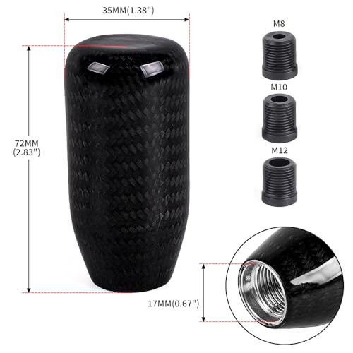 muge racing Carbon Fiber Shift Knob Long Modified Carbon Fiber Stand Head Gear Shift Knobs for Most Automobile with 3 Adapters (Carbon Fibers-Long, Black) - style: Carbon Fiber-Long