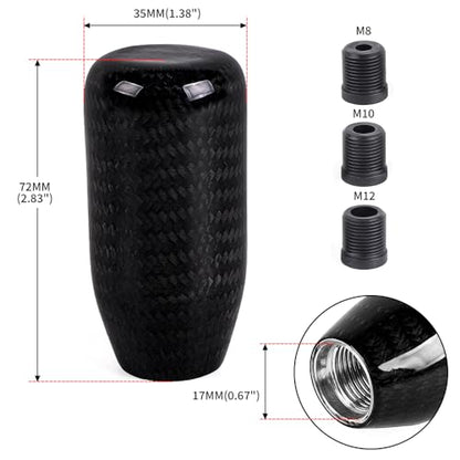 muge racing Carbon Fiber Shift Knob Long Modified Carbon Fiber Stand Head Gear Shift Knobs for Most Automobile with 3 Adapters (Carbon Fibers-Long, Black) - style: Carbon Fiber-Long